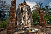 Thailand - Old Sukhothai - Wat Saphan Hin. The Buddha statue is in the Abhaya mudra, the gesture of dispelling fear. 